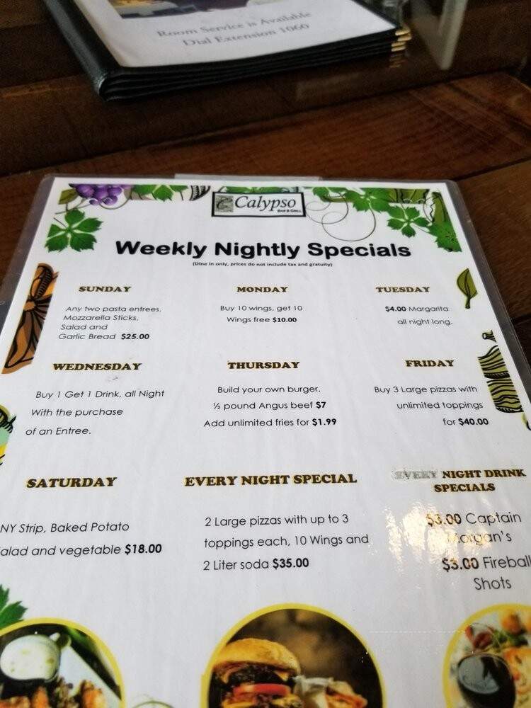 Calypso Bar and Grill - Orlando, FL menu_pic