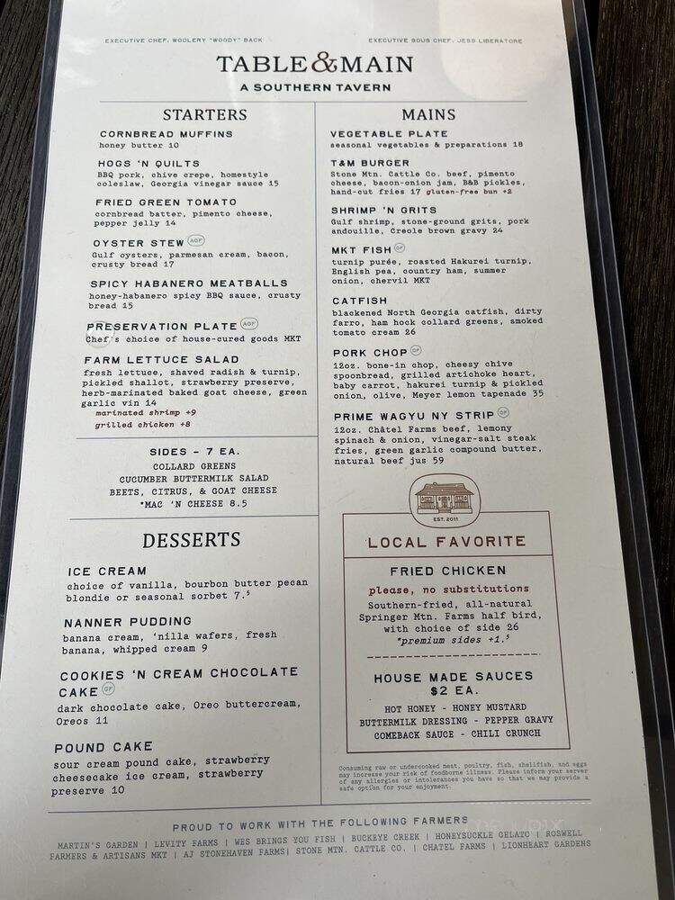 Table and Main - Roswell, GA menu_pic