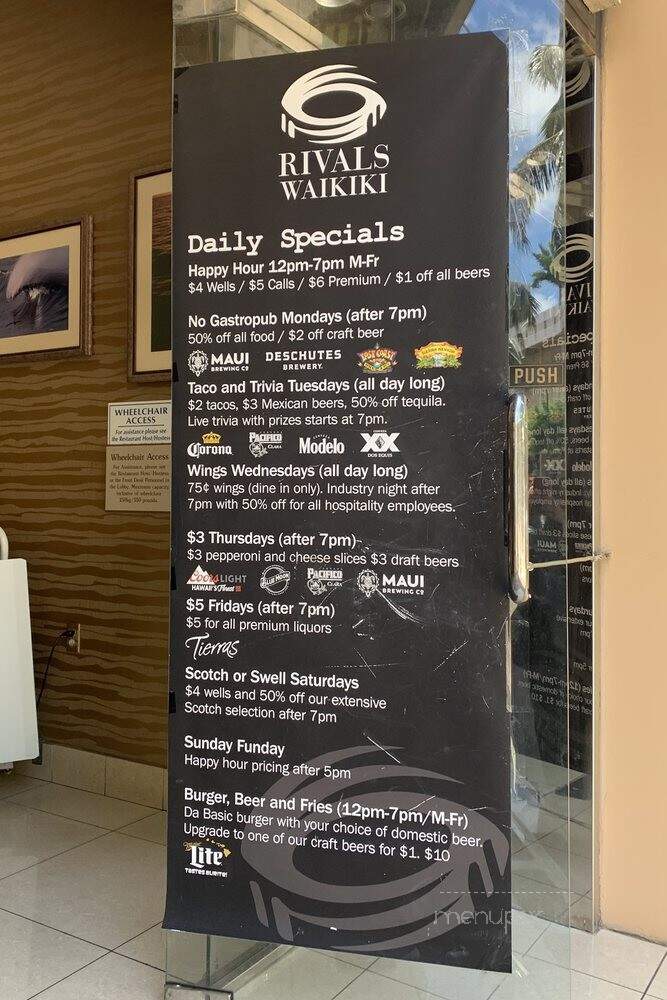 Rivals Lounge - Honolulu, HI menu_pic