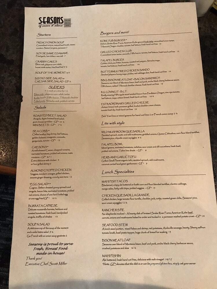 Seasons of Coeur D'Alene - Coeur d'Alene, ID menu_pic
