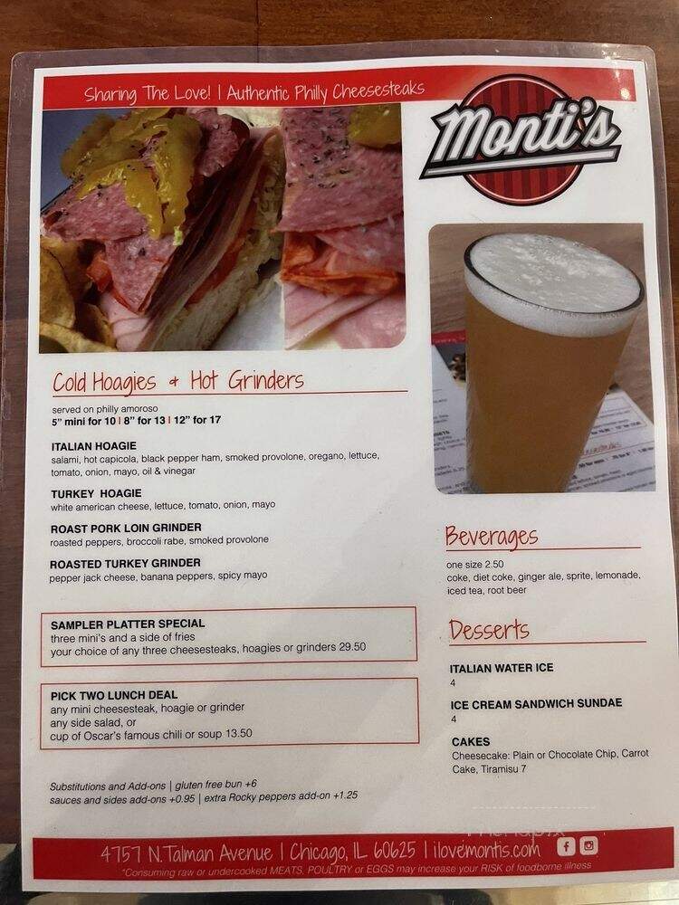 Monti's - Chicago, IL menu_pic