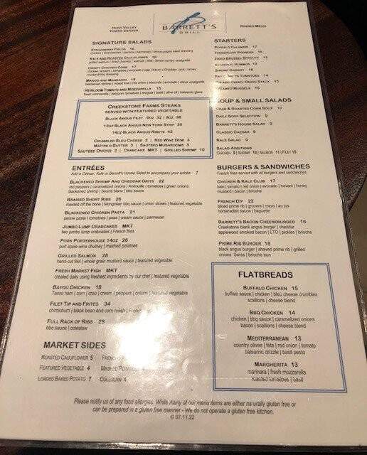 Barrett's - Hunt Valley, MD menu_pic