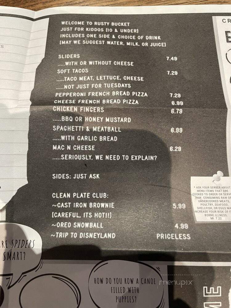 Rusty Bucket - Bloomfield Hills, MI menu_pic