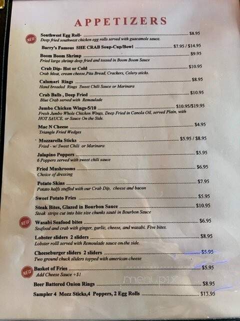 Barry's on Walnut Island Restaurant-Lodge - Grandy, NC menu_pic
