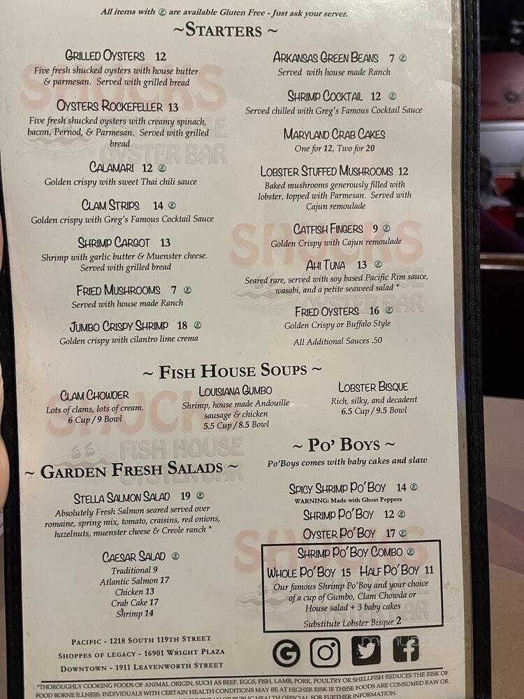 Shucks Fish House and Oyster Bar - Omaha, NE menu_pic