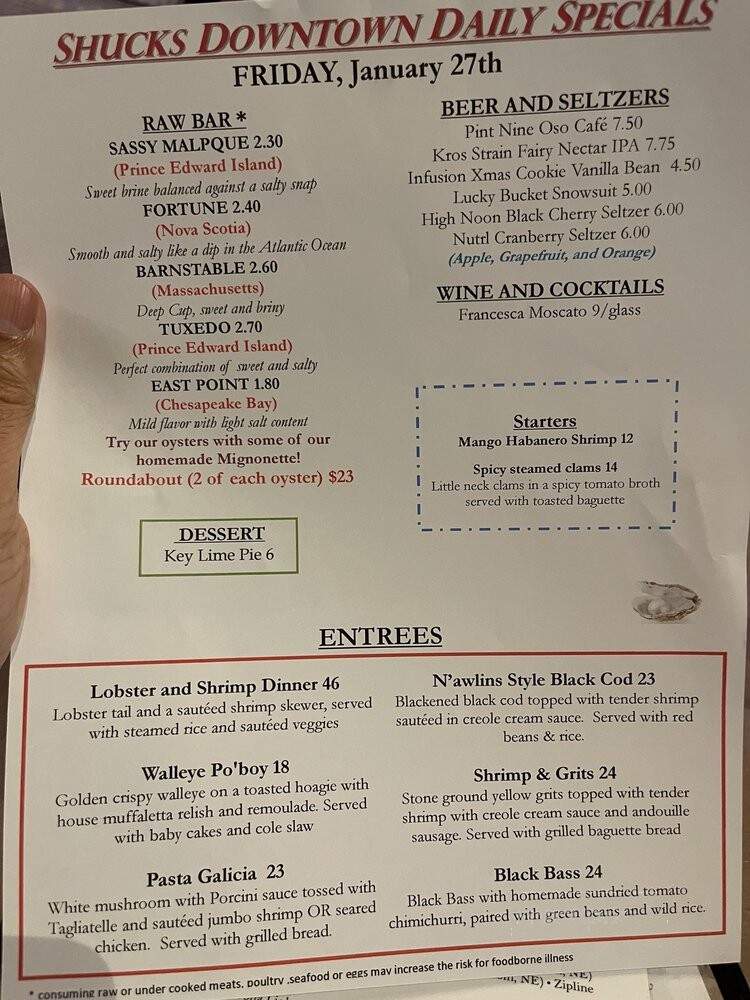 Shucks Fish House and Oyster Bar - Omaha, NE menu_pic
