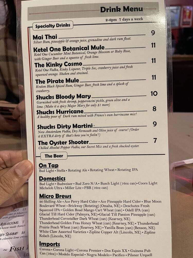 Shucks Fish House and Oyster Bar - Omaha, NE menu_pic