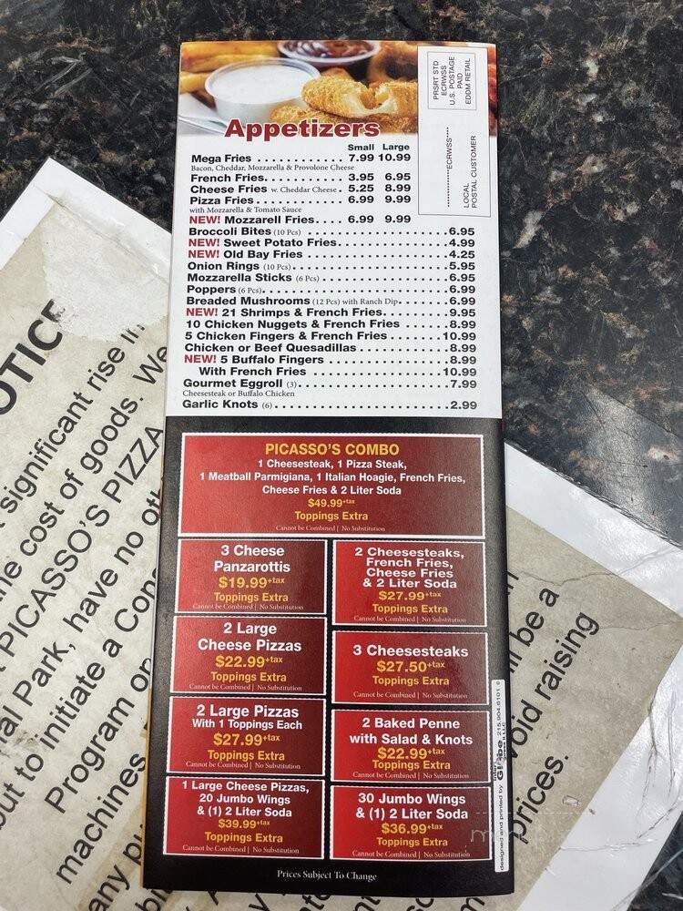 Picasso's Pizzeria Restaurant - National Park, NJ menu_pic