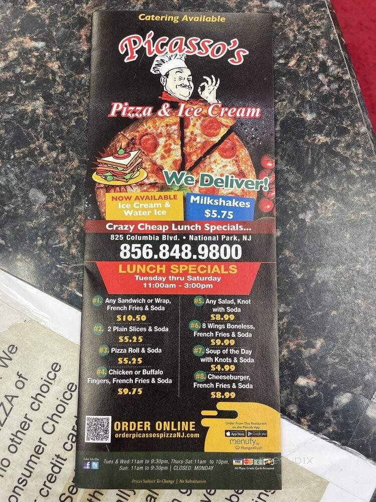 Picasso's Pizzeria Restaurant - National Park, NJ menu_pic