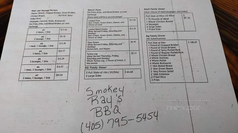 Smokey Ray's - Oklahoma City, OK menu_pic