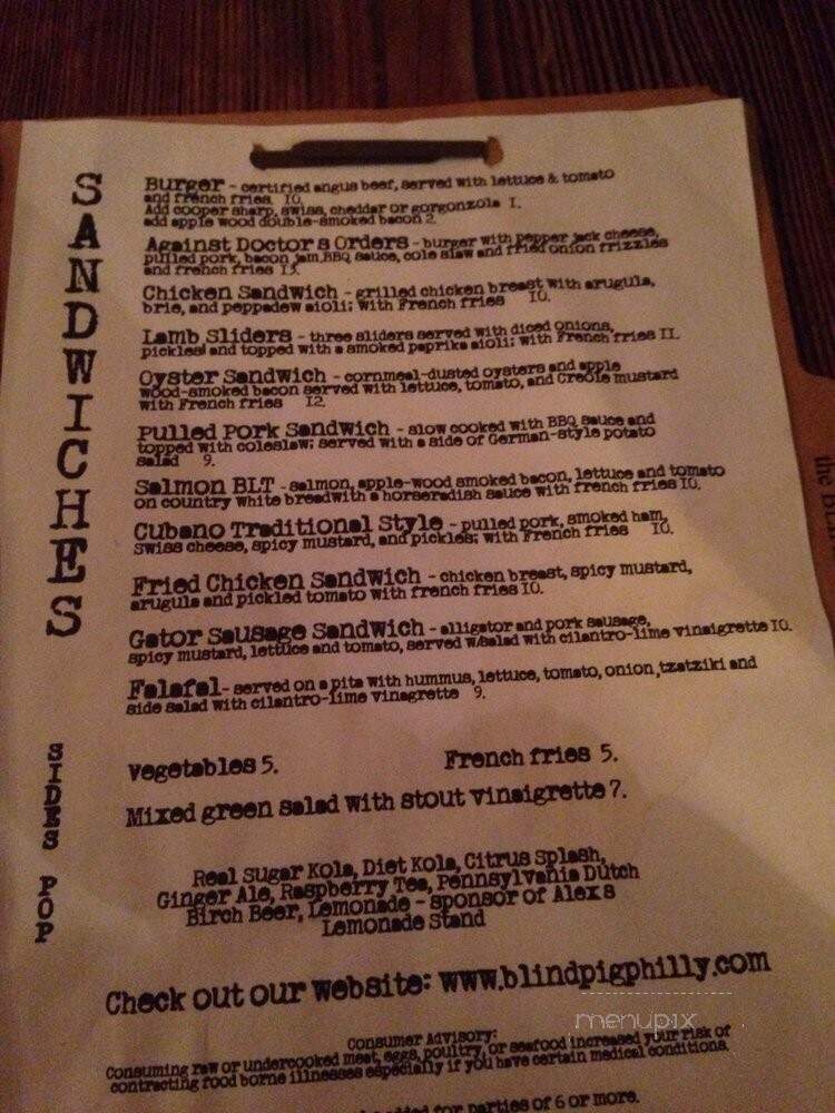 The Blind Pig - Philadelphia, PA menu_pic