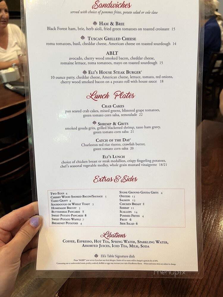 Eli's Table - Charleston, SC menu_pic