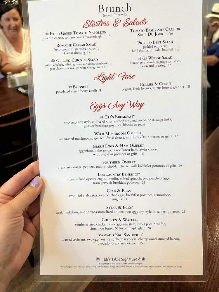 Eli's Table - Charleston, SC menu_pic