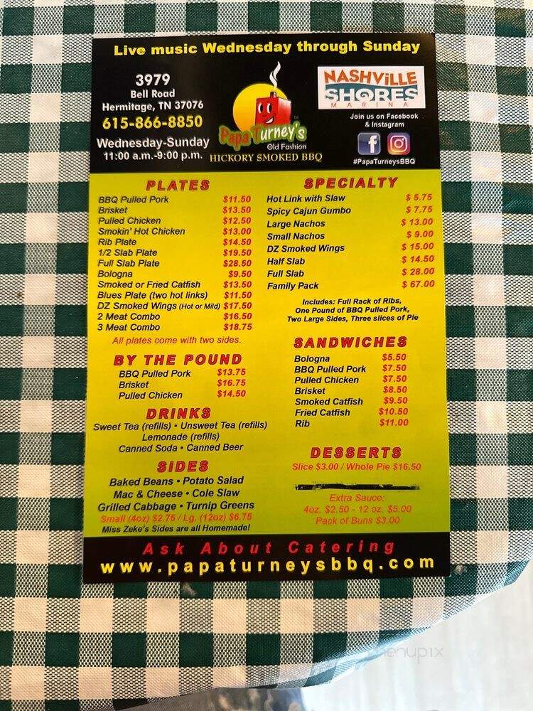 Papa Turney's - Hermitage, TN menu_pic