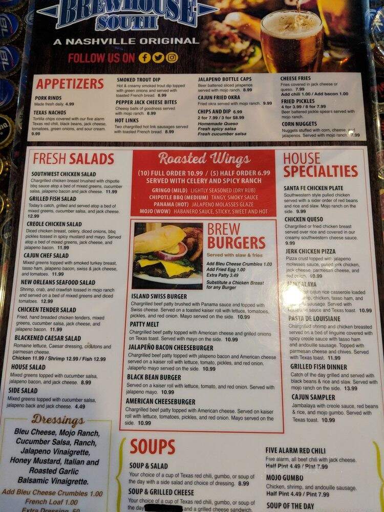 Brewhouse South - Franklin, TN menu_pic