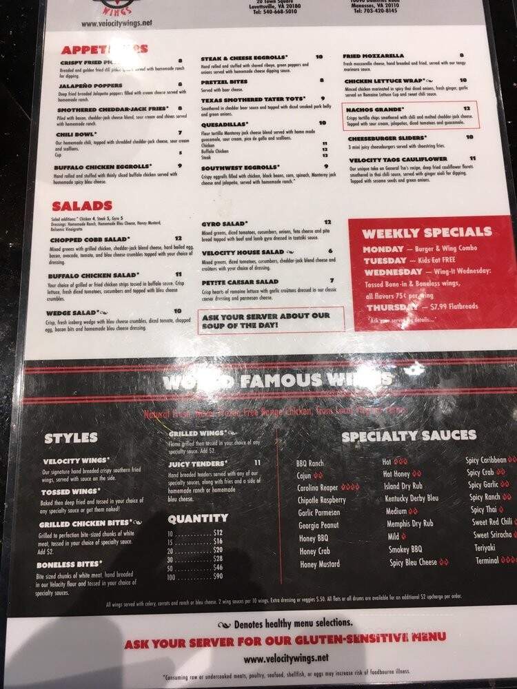 Velocity 5 - Sterling, VA menu_pic