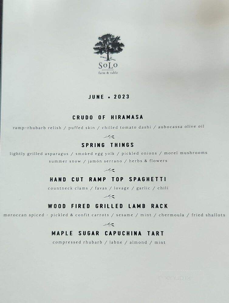 SoLo Farm Table - Londonderry, VT menu_pic
