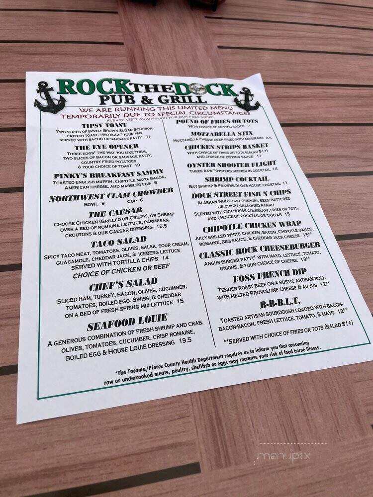 Rock The Dock Pub Grill - Tacoma, WA menu_pic
