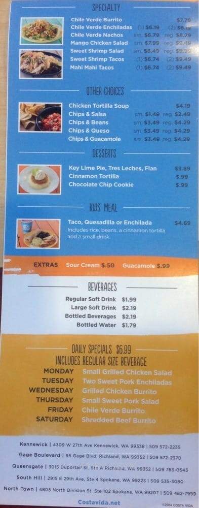 Costa Vida Mexican Fresh Grill - Kennewick, WA menu_pic