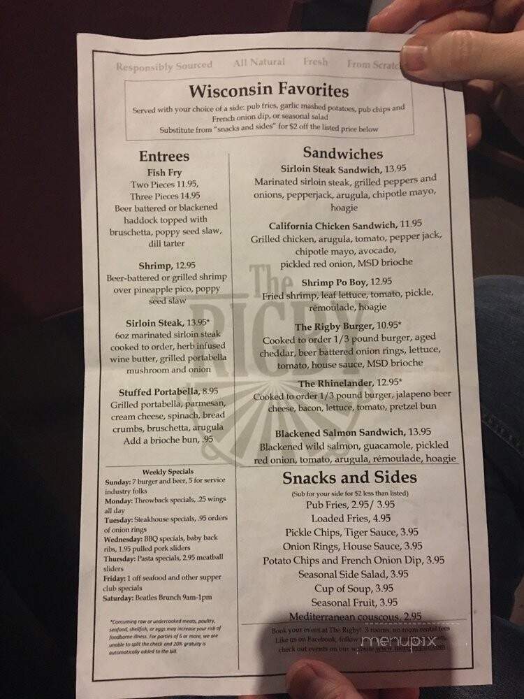 Rigby Pub and Grill - Madison, WI menu_pic