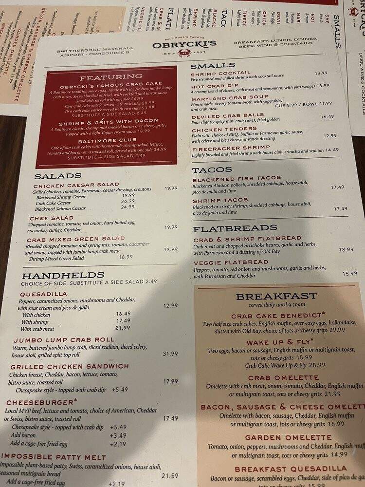 Obrycki's Restaurant and Bar - Baltimore, MD menu_pic