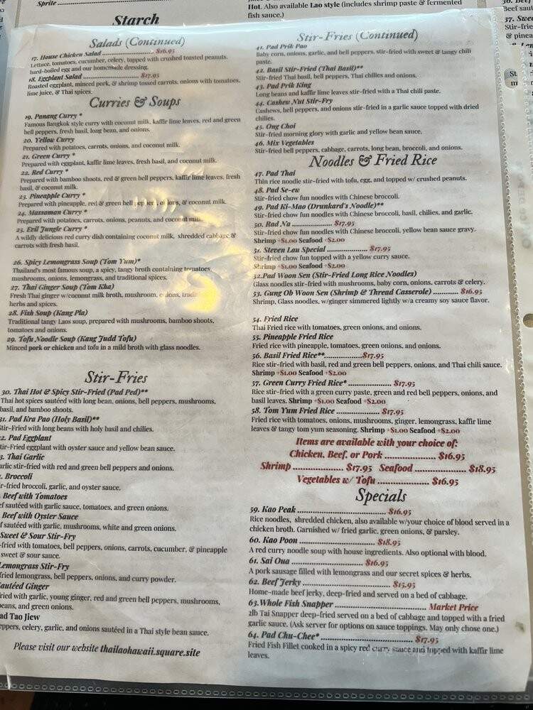 Thai Lao Restaurant - Kapolei, HI menu_pic