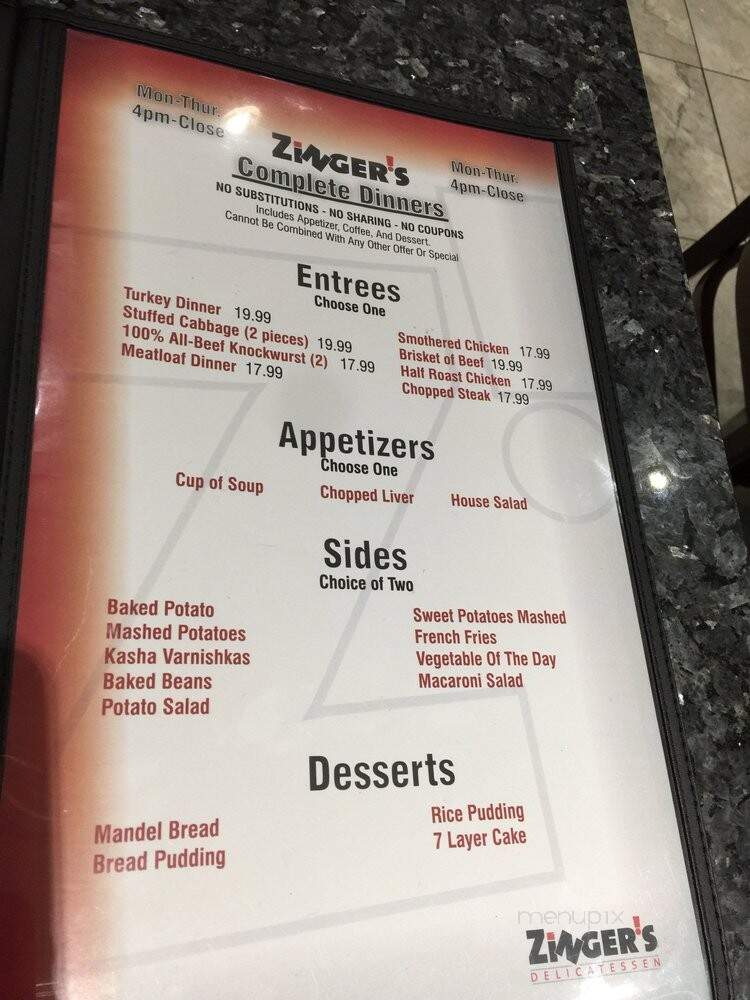 Zingers Deli - Boca Raton, FL menu_pic