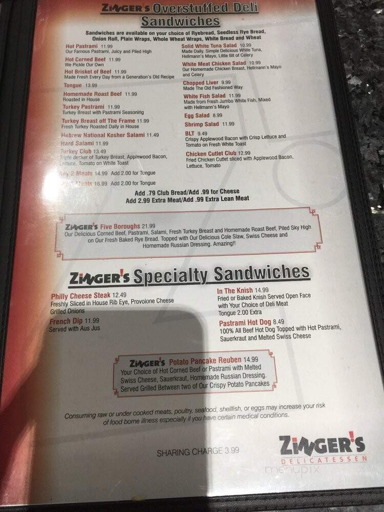 Zingers Deli - Boca Raton, FL menu_pic