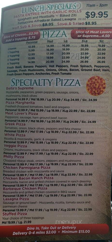 Bellas Italian Pizzeria - Orlando, FL menu_pic