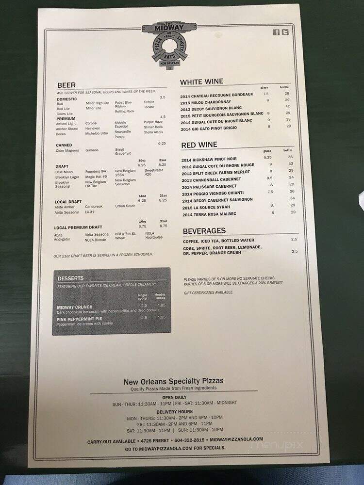 Midway Pizza - New Orleans, LA menu_pic