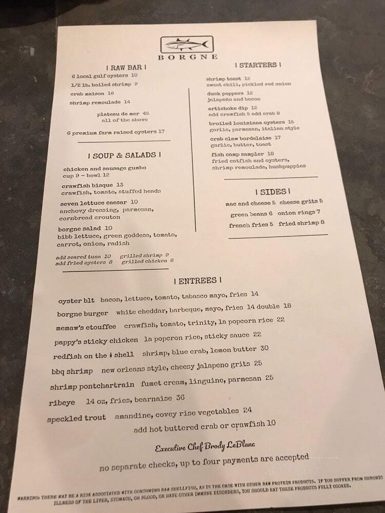 Borgne - New Orleans, LA menu_pic