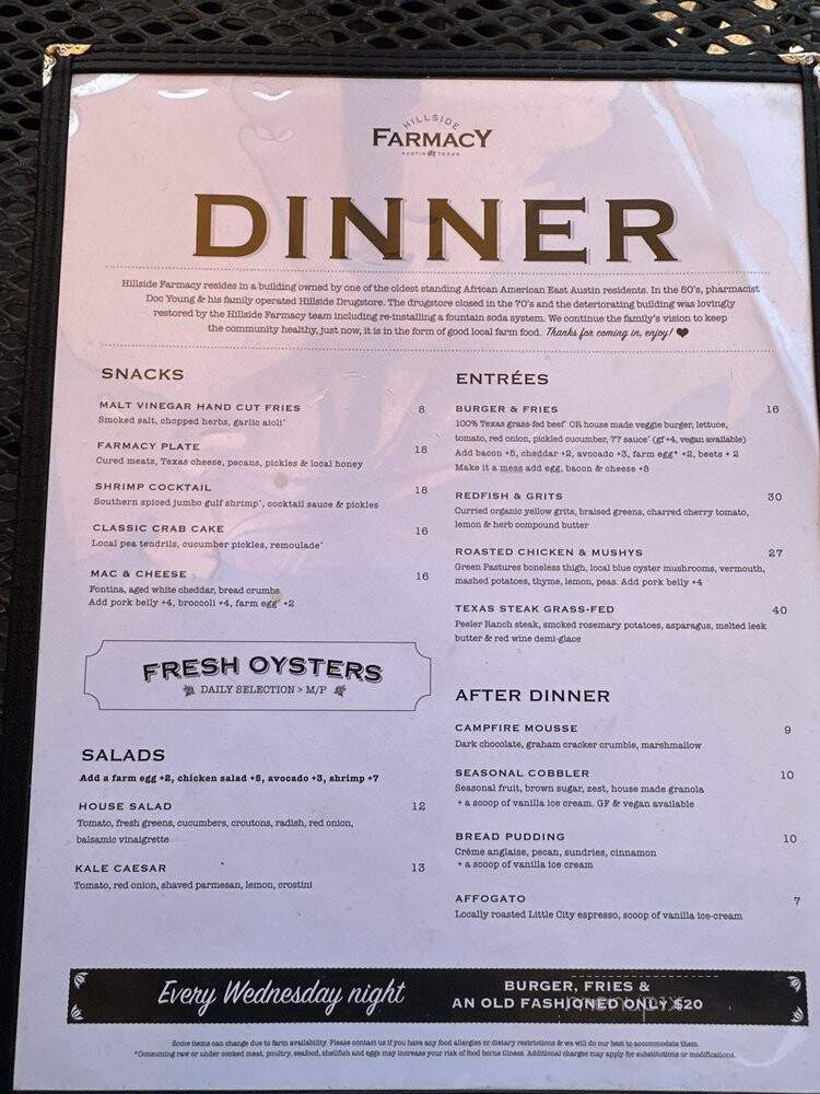 Hillside Farmacy - Austin, TX menu_pic