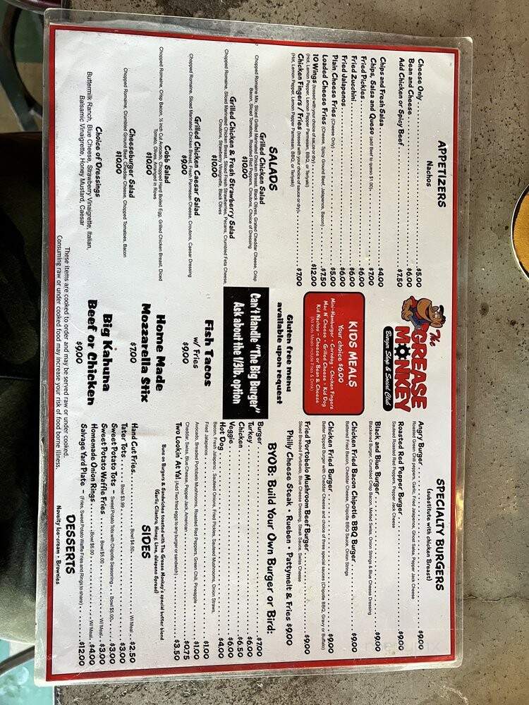 The Grease Monkey - Arlington, TX menu_pic