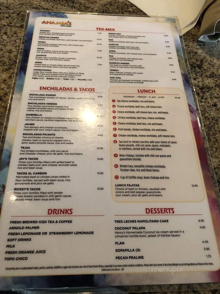 Anamia's Tex-Mex - Plano, TX menu_pic