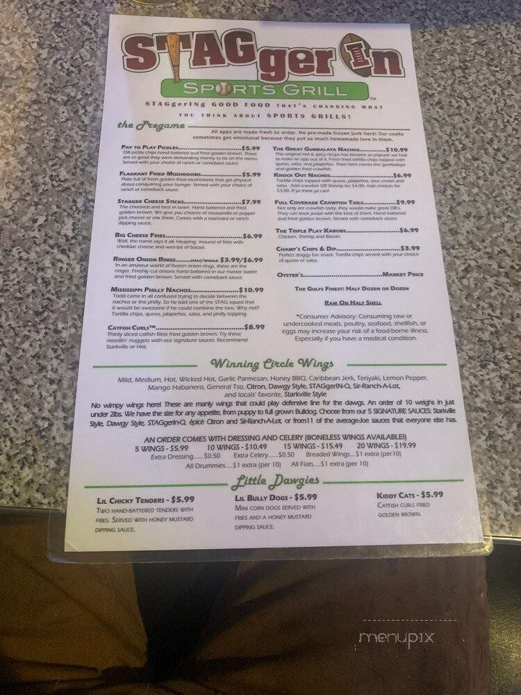 STAGgerIN Sports Grill - Starkville, MS menu_pic