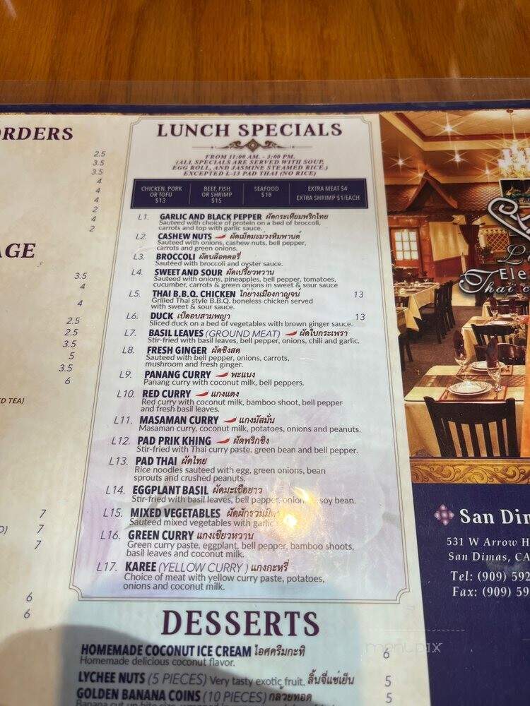 Lucky Elephant Thai Cuisine - Ontario, CA menu_pic