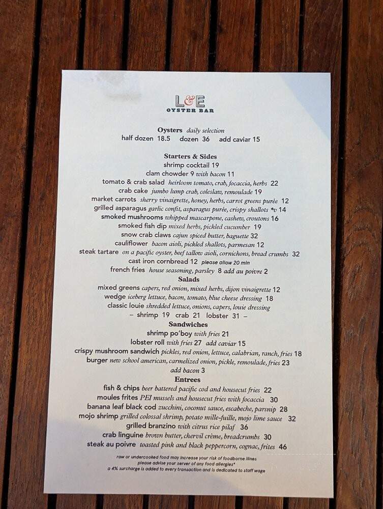 LE Oyster Bar - Los Angeles, CA menu_pic