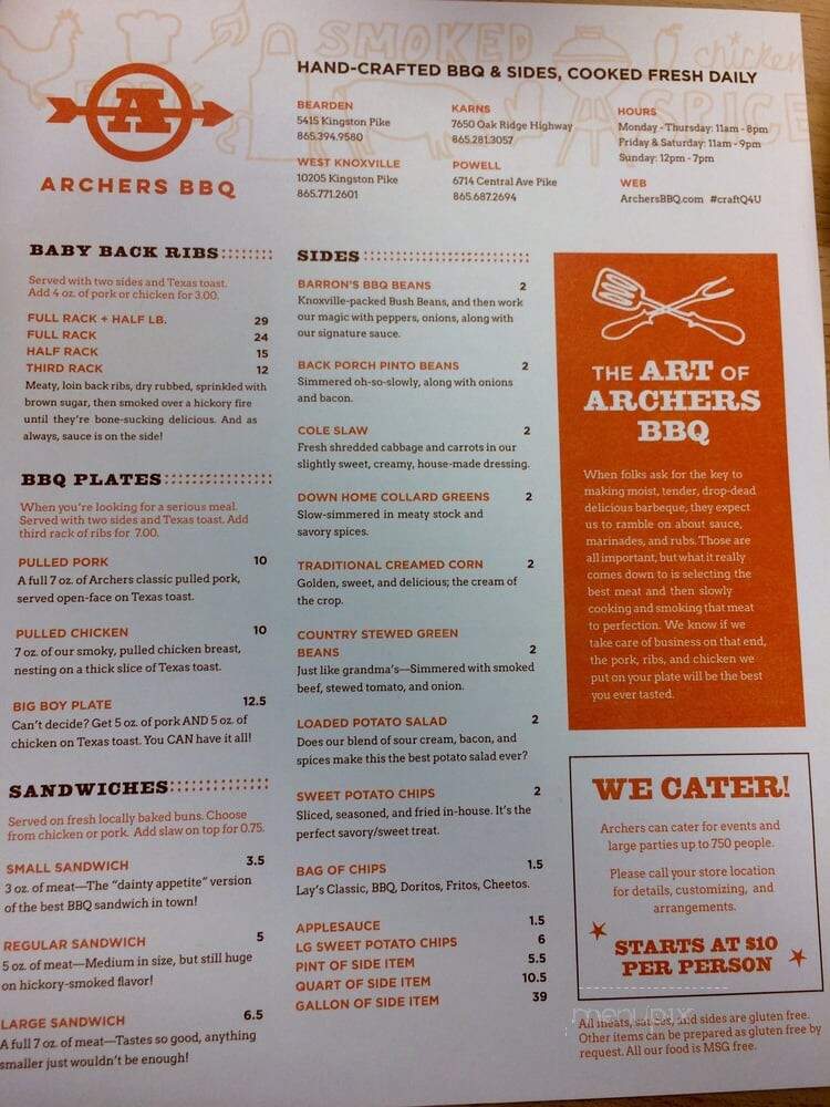 Archers BBQ Express - Knoxville, TN menu_pic