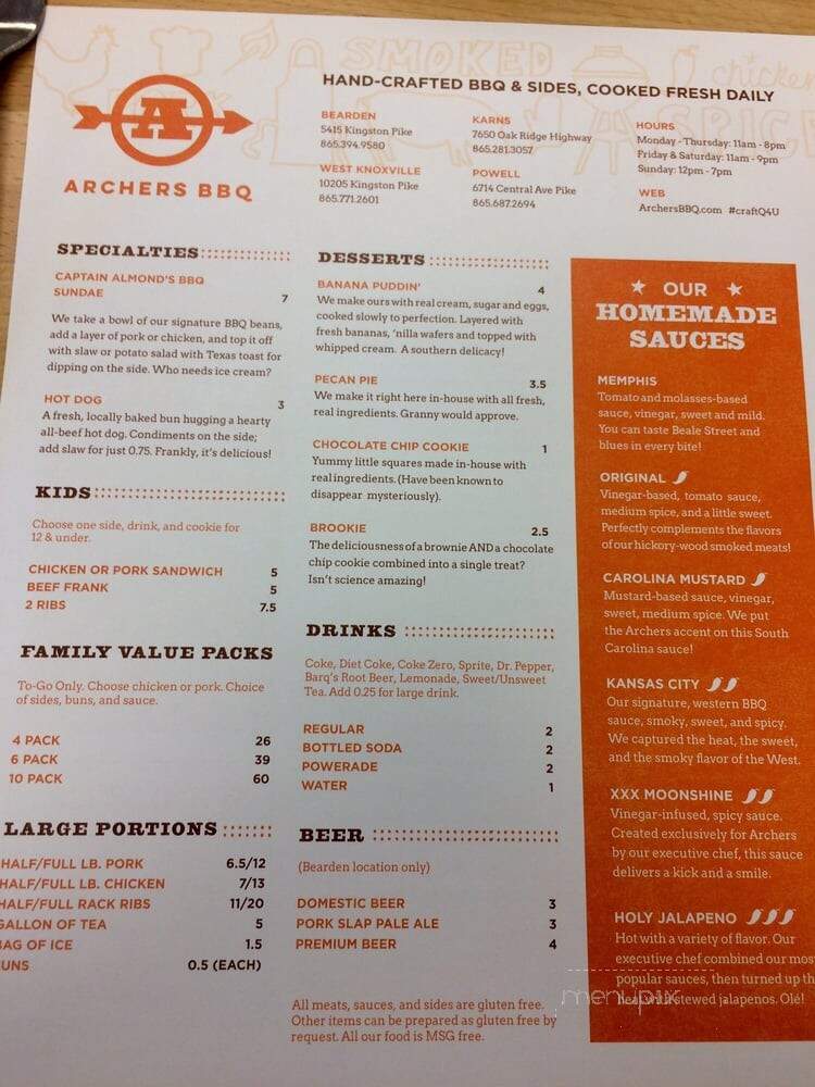 Archers BBQ Express - Knoxville, TN menu_pic