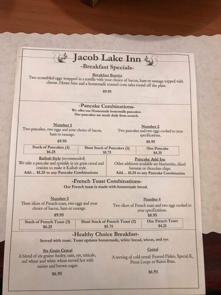 Jacob Lake Inn - Fredonia, AZ menu_pic