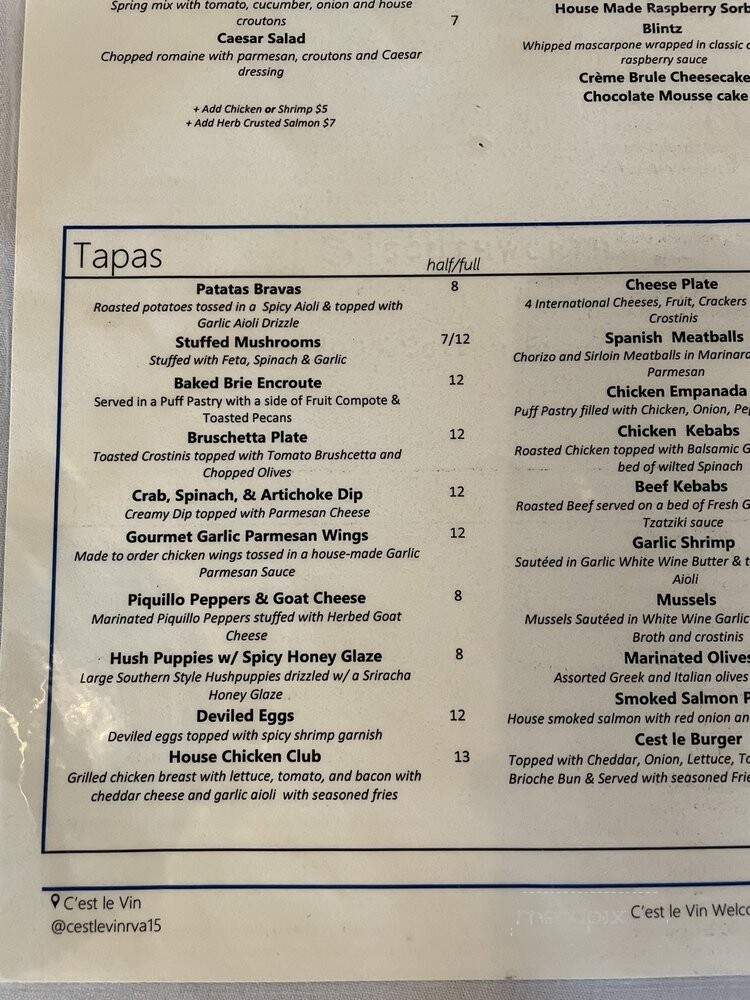 Cest le vin - Richmond, VA menu_pic