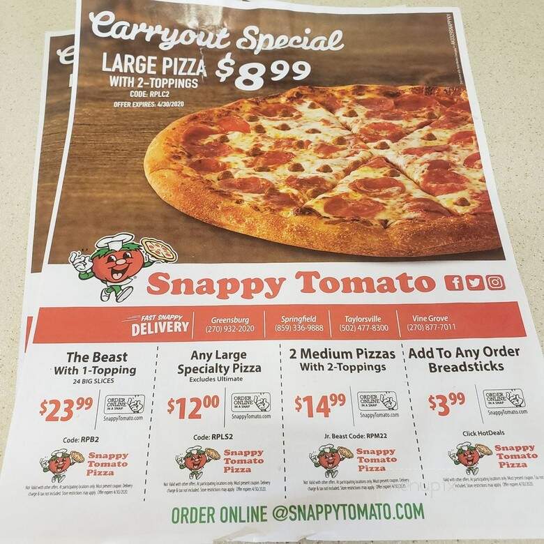 Snappy Tomato Pizza Co. - Vine Grove, KY menu_pic