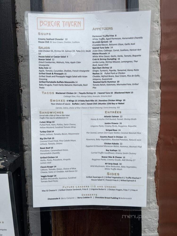 Boxcar Tavern - Washington, DC menu_pic