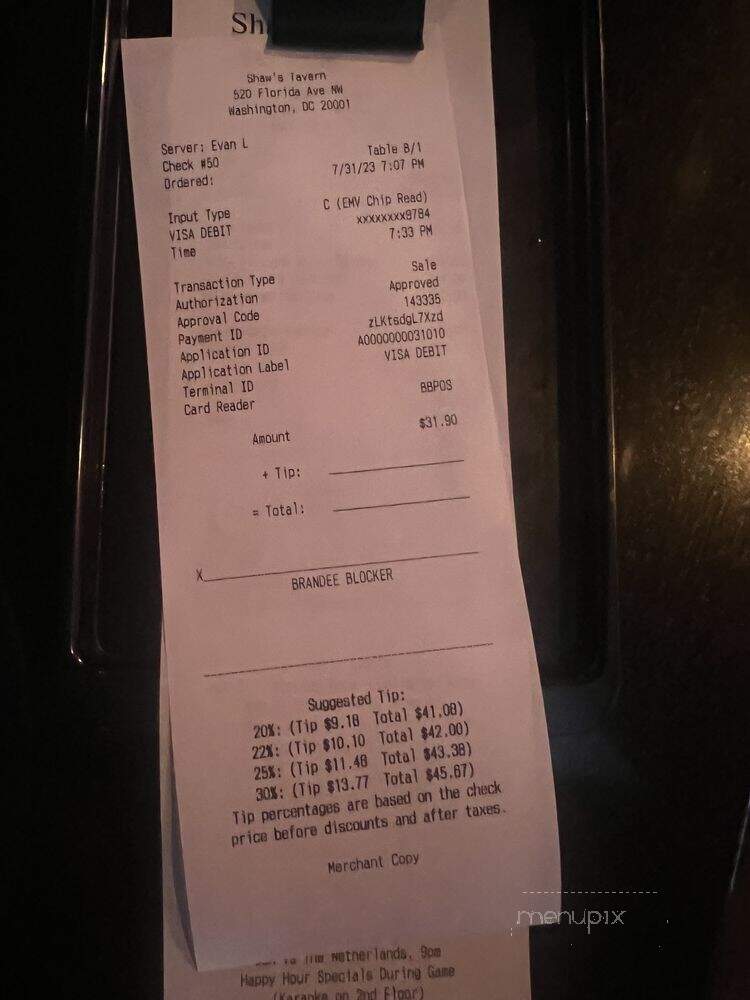 Shaw's Tavern - Washington, DC menu_pic