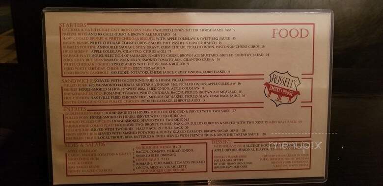 Russell's Smoke House - Denver, CO menu_pic
