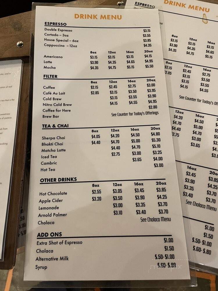 Ozo Coffee - Boulder, CO menu_pic