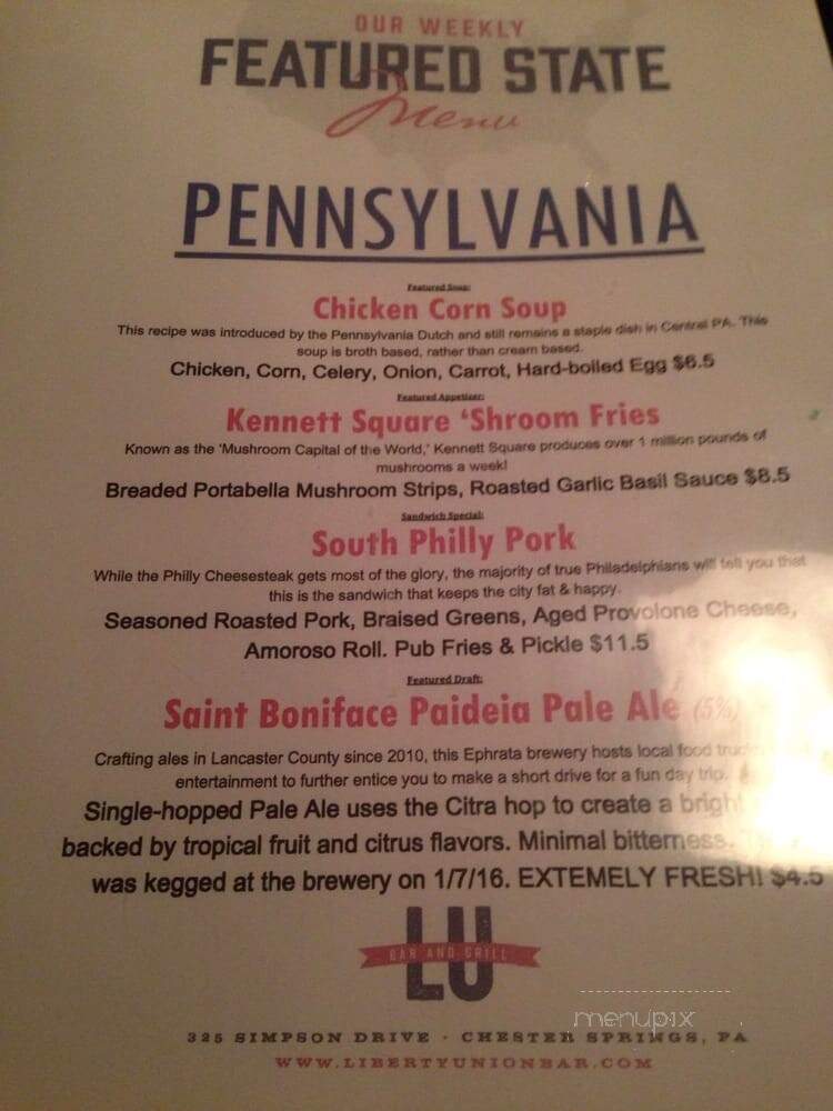 Liberty Union Bar and Grill - Chester Springs, PA menu_pic