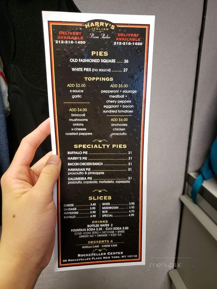 Harry's Italian Pizza Bar - New York, NY menu_pic