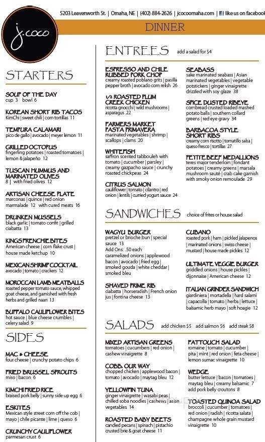 J. Coco - Omaha, NE menu_pic
