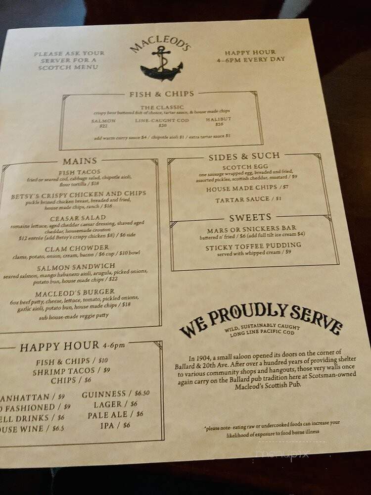 MacLeod's Scottish Pub - Seattle, WA menu_pic